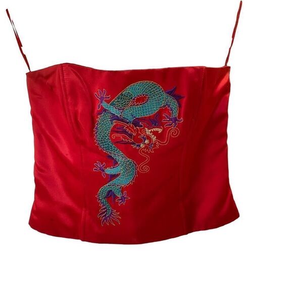 Y2K Jessica McClintock for Gunne Saxe Dragon Year Red Strapless Bustier - Picture 3 of 11